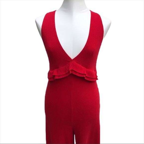 Zara Trafaluc red ribbed jumpsuit size Small - Picture 5 of 7